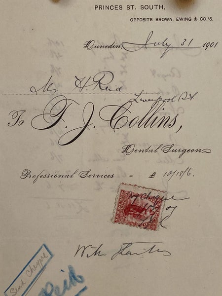 ANTIQUE INVOICE: T. J. Collins, Dunedin - Dental Surgeon 1901 Carousel 1