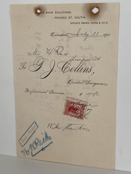 ANTIQUE INVOICE: T. J. Collins, Dunedin - Dental Surgeon 1901 Carousel 2