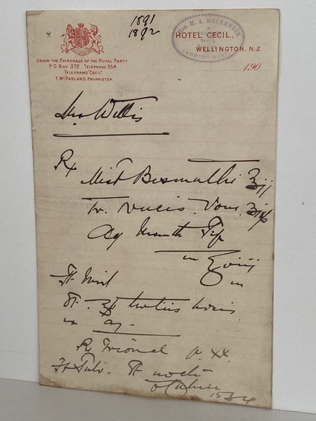 ANTIQUE LETTERHEAD: Hotel Cecil, Wellington 1900 (124yo) Carousel 2