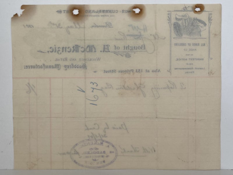 ANTIQUE INVOICE: A. McKenzie, Dunedin - Saddlery Manufacturer 1901 (125 yo) Carousel 3