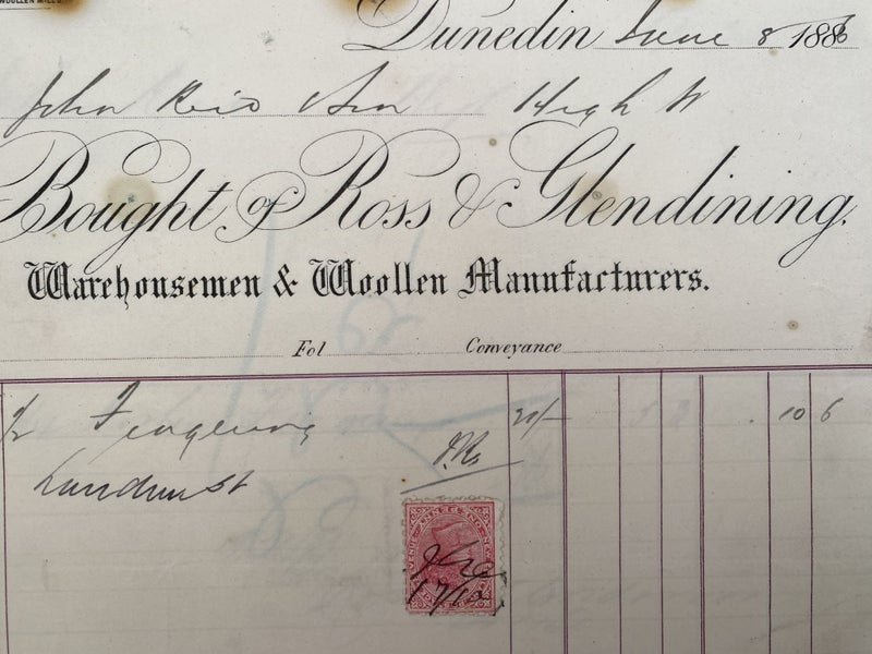 ANTIQUE INVOICE: Ross Glendining Ltd, Dunedin - Warehousemen & Woolens 1886 Carousel 1