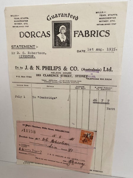 VINTAGE INVOICE: J. & N. Philips & Co. Ltd. Sydney - Dorcas Fabrics 1935 Carousel 2
