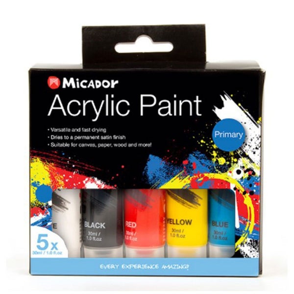 Micador Primary Acrylic Paint 30mL (Pack of 5) Carousel 1