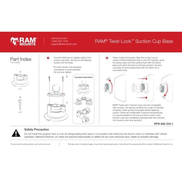 RAM Suction Cup Base - Triple Cup with 1" Ball (B Series) Carousel 4