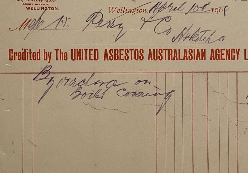 ANTIQUE INVOICE: The United Asbestos Australasian Agency Ld. Wellington 1908 Carousel 1