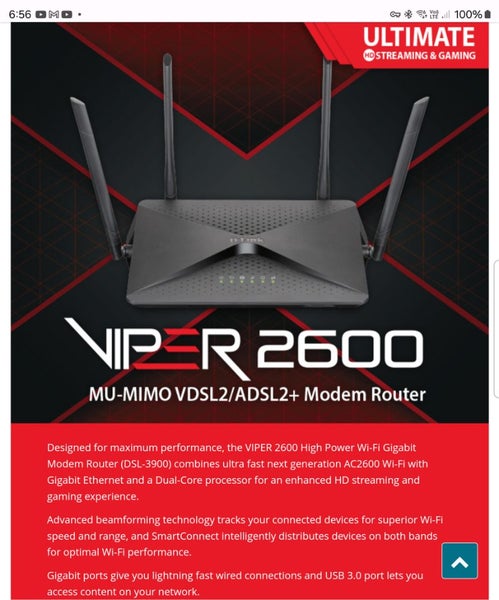 D-LINK VIPER DSL-3900 AC2600 DUAL-BAND, MU-MIMO WIFI ROUTER > $173.45 + COURIER628632216807691112