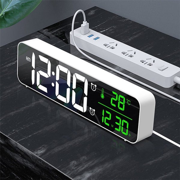 Large Screen Luminous LED USB Plug-in Digital Display Mirror Alarm Clock Carousel 17