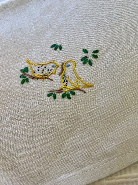 A superb UNUSED hand embroidered vintage white Irish linen Tea Towel #2 Carousel 1
