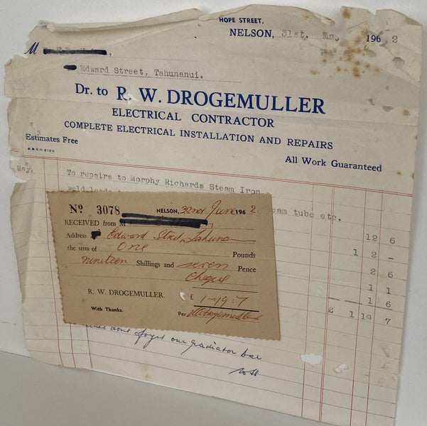 VINTAGE INVOICE: R. W. Drogemuller, Nelson - Electrical Contractor 1962 Carousel 2