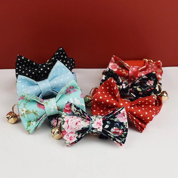 ANYWAGS Cat Collar Floral Red Bow Large with Safety Buckle, Bell, and Durable... Carousel 2