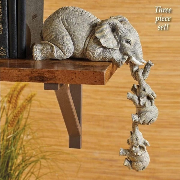 Three elephants resin gardening ornaments Cute Elephant Figurines hanging Carousel 4