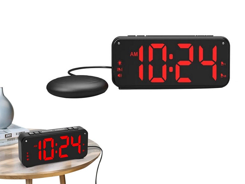 Extra Loud Vibrating Alarm Clock with Bed Shaker for Heavy Sleepers Black Carousel 1