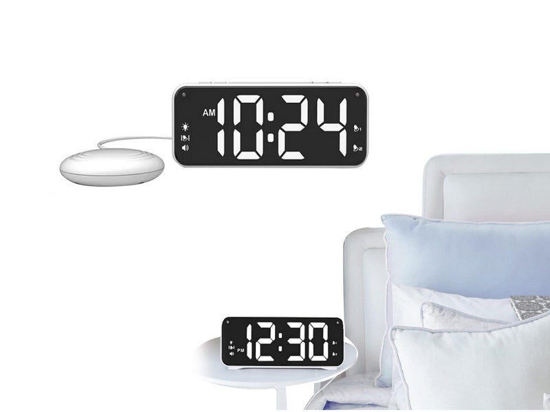 Extra Loud Vibrating Alarm Clock with Bed Shaker for Heavy Sleepers White Carousel 1