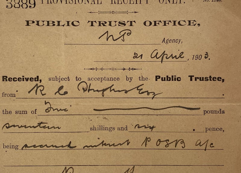 ANTIQUE INVOICE: Public Trust Office 1903 (121 yo) Carousel 1