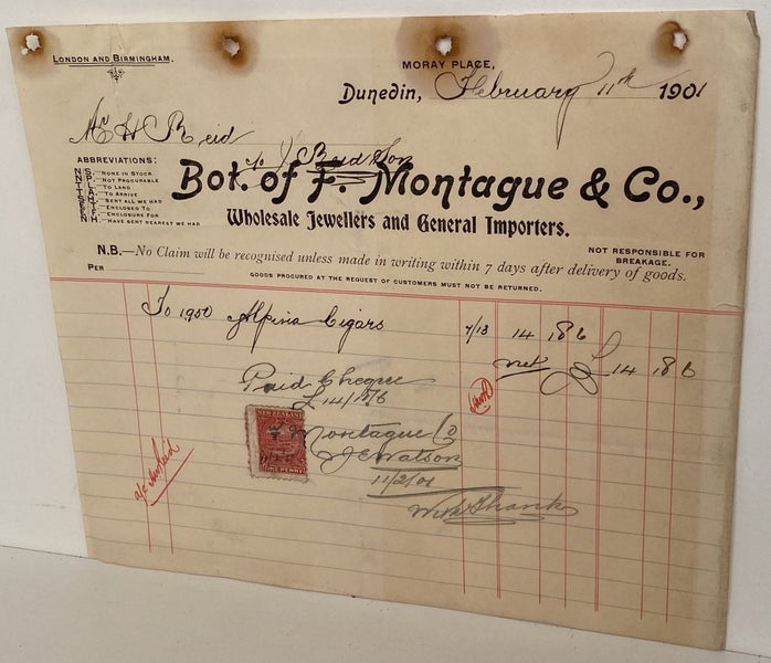 ANTIQUE INVOICE: F. Montague & Co. Dunedin – Jewellers & Importers 1901 (125yo) Carousel 2