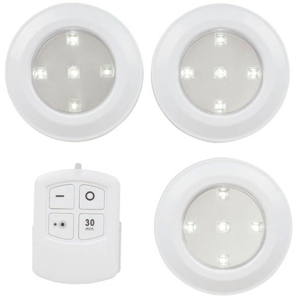Remote Controlled LED Puck Light Triple Pack Carousel 1