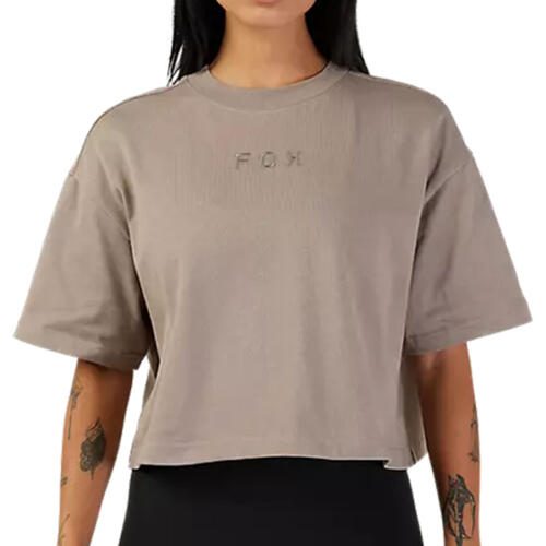 FOX RACING WOMENS WORDMARK CROP TEE [TAUPE] Carousel 1