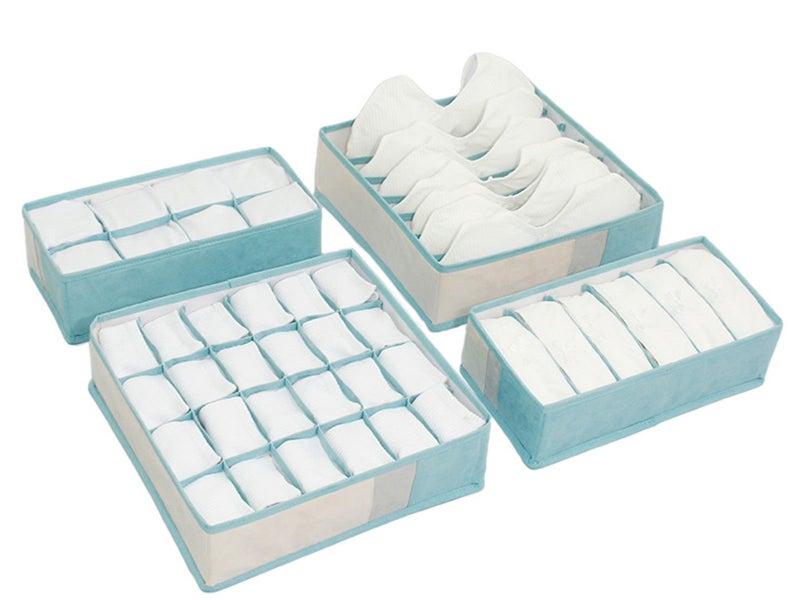 Set of 4Pcs Foldable Bra Storage Box Underwear Closet Organizer Kit Blue Carousel 1