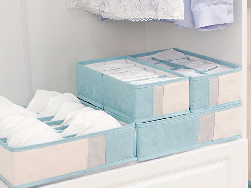 Set of 4Pcs Foldable Bra Storage Box Underwear Closet Organizer Kit Blue Carousel 2