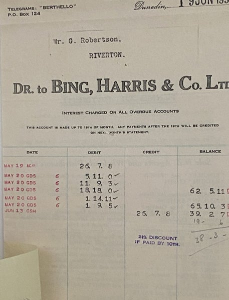 VINTAGE INVOICE: Bing, Harris & Co. Ltd, Dunedin 1935 Carousel 1