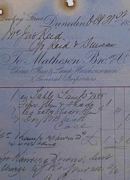 ANTIQUE INVOICE: Matheson Brothers & Co, Dunedin - China, Glass, Lampware 1887 Carousel 1