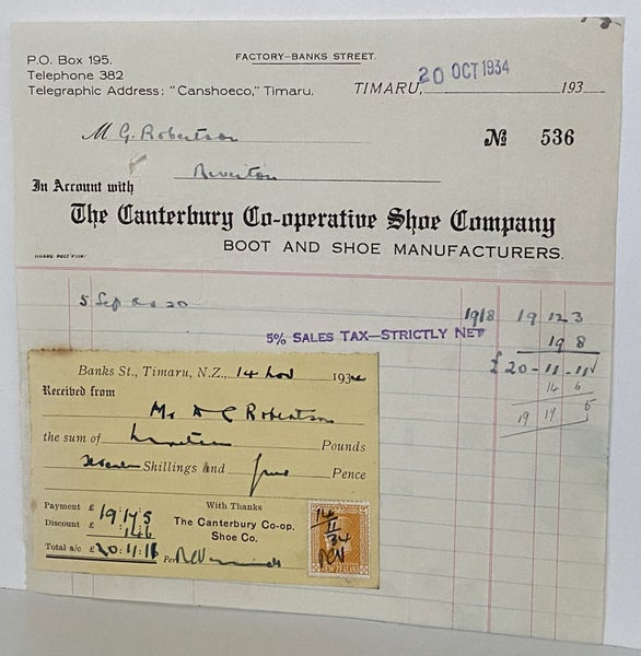 VINTAGE INVOICE: The Canterbury Co-Operative Shoe Company 1934 Carousel 2