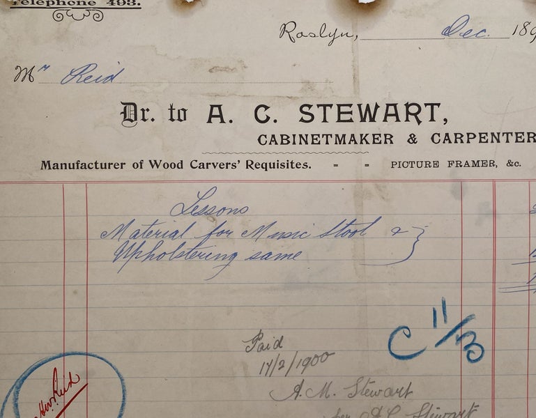 ANTIQUE INVOICE: A.C. Stewart, Raglan – Cabinetmaker & Upholsterer 1899 Carousel 1