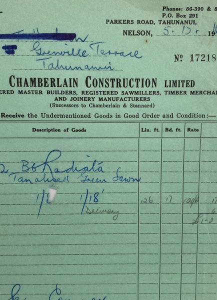 VINTAGE INVOICE: Chamberlain Construction Ltd, Nelson 1966 Carousel 1