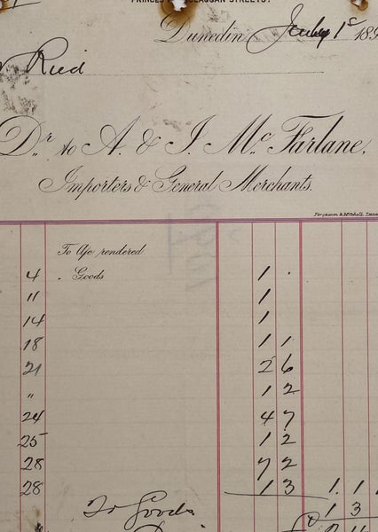 ANTIQUE INVOICE: A & J McFarlane, Dunedin - Importers & Merchants 1895 (128 yo) Carousel 1