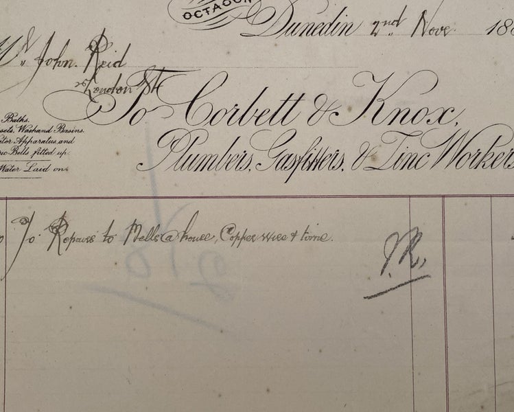 ANTIQUE INVOICE: Corbett & Knox, Dunedin - Plumbers and Gasfitters 1885 (139yo) Carousel 1
