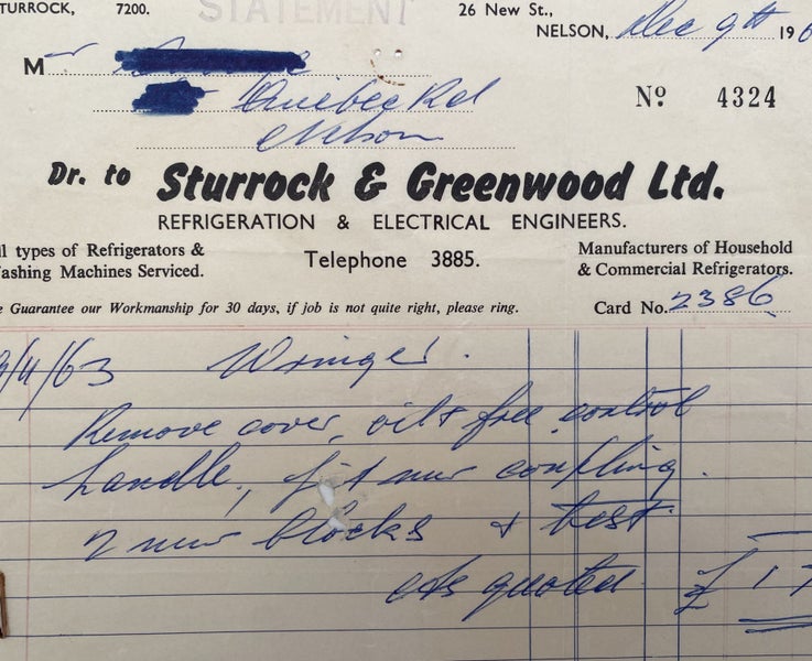 VINTAGE INVOICE: Sturrock & Greenwood Ltd. Nelson - Electrical Engineers 1963 Carousel 1