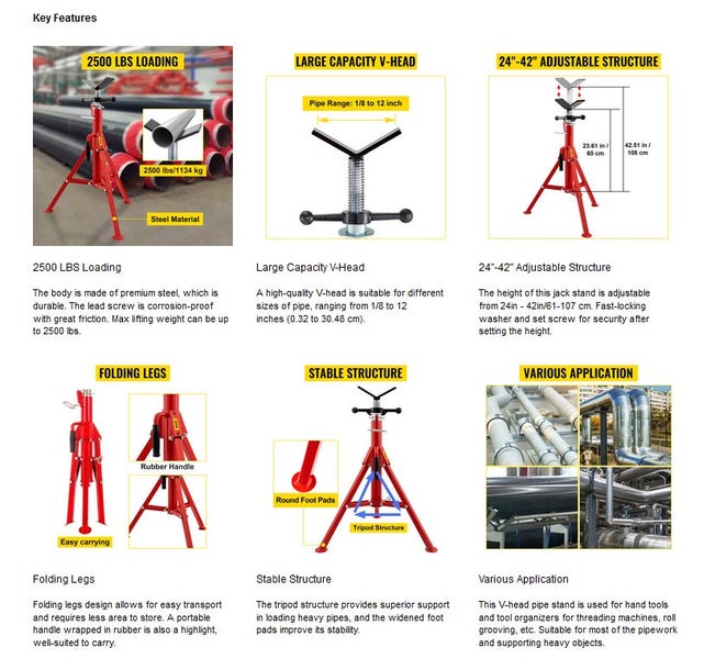 New V-Head Pipe Stand Folding Tripod 60-106cm Height 1/8"-12" Pipe 1125kg Carousel 13