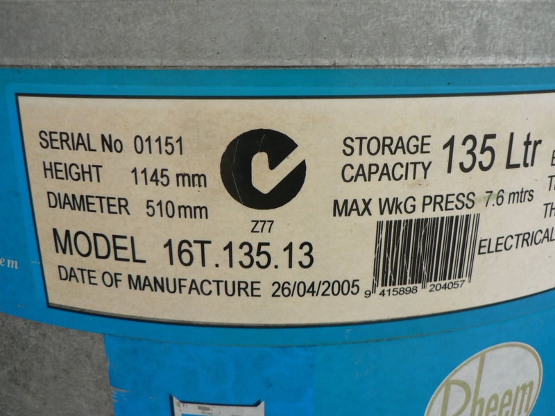 hot water cylinder 2005 rheem 135L Carousel 1