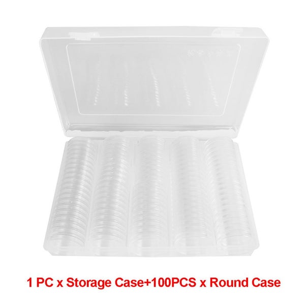 100pcs 27mm Coin Case Capsules Holder Clear Plastic Round Storage Box Carousel 1