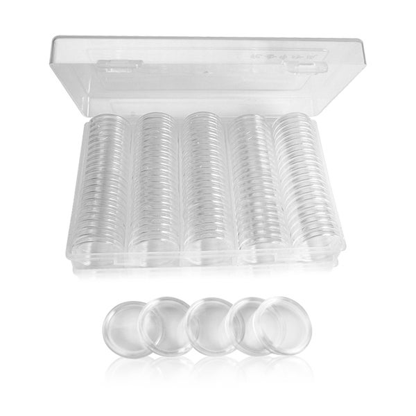 100pcs 27mm Coin Case Capsules Holder Clear Plastic Round Storage Box Carousel 2