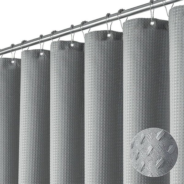 COMFEYA Waffle Weave Long Fabric Shower Curtain - Grey Carousel 1