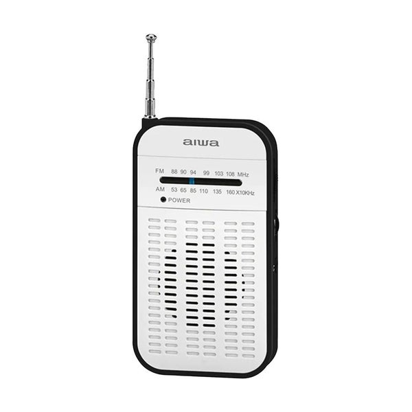 AIWA Portable Handheld AM FM AAA Battery Manual Radio w Headphone Jack - White Carousel 1