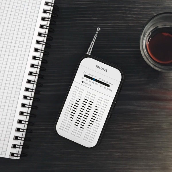 AIWA Portable Handheld AM FM AAA Battery Manual Radio w Headphone Jack - White Carousel 2