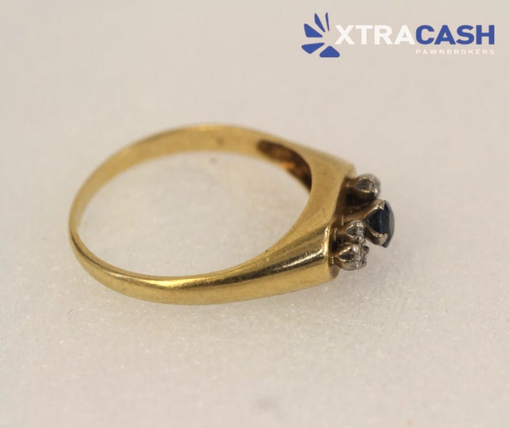 18ct Yellow Gold Blue Sapphire and Diamond Dress Ring with Papers Carousel 2