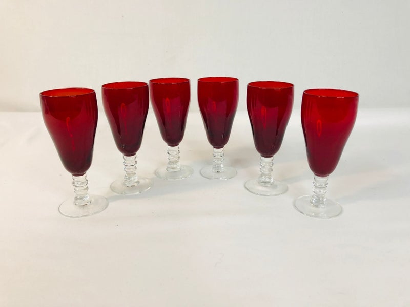 Vintage Ruby Red Small Cherry Glasses x 6 (18115)629337221990431120