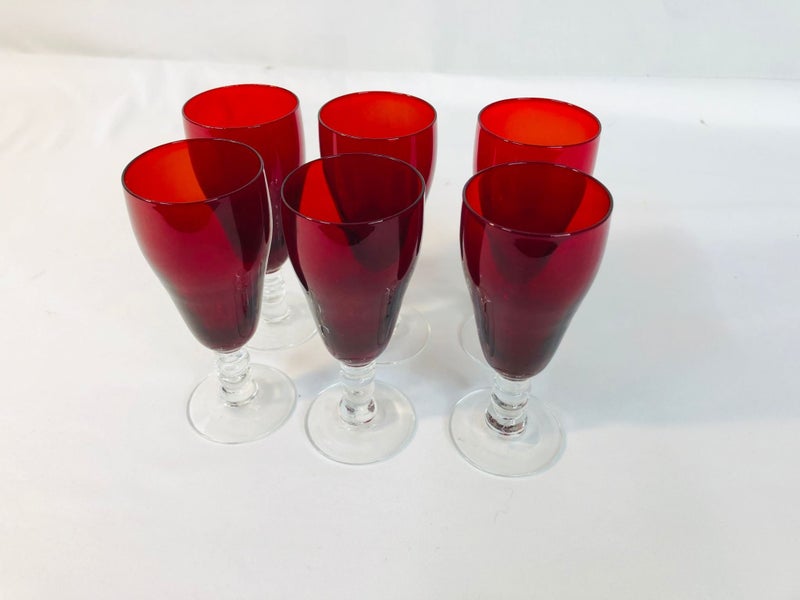 Vintage Ruby Red Small Cherry Glasses x 6 (18115)62933722199043112
