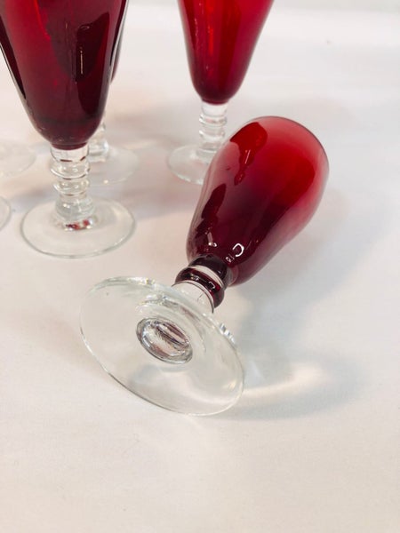 Vintage Ruby Red Small Cherry Glasses x 6 (18115)62933722199043114