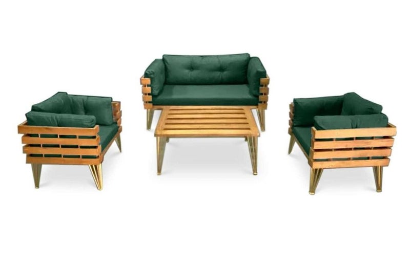 Dover Indoor- Covered Outdoor Sofa Set with One Coffee Table, Green Carousel 1