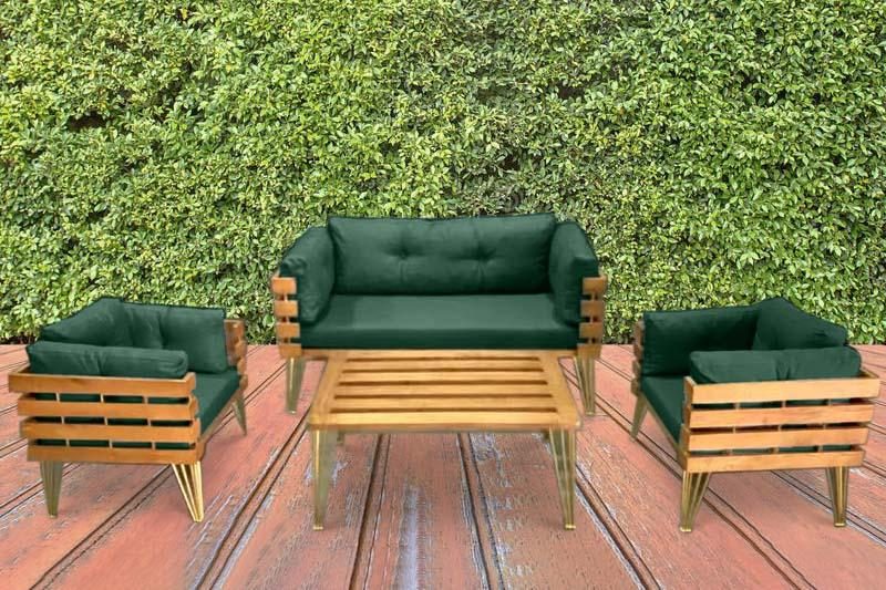 Dover Indoor- Covered Outdoor Sofa Set with One Coffee Table, Green Carousel 2