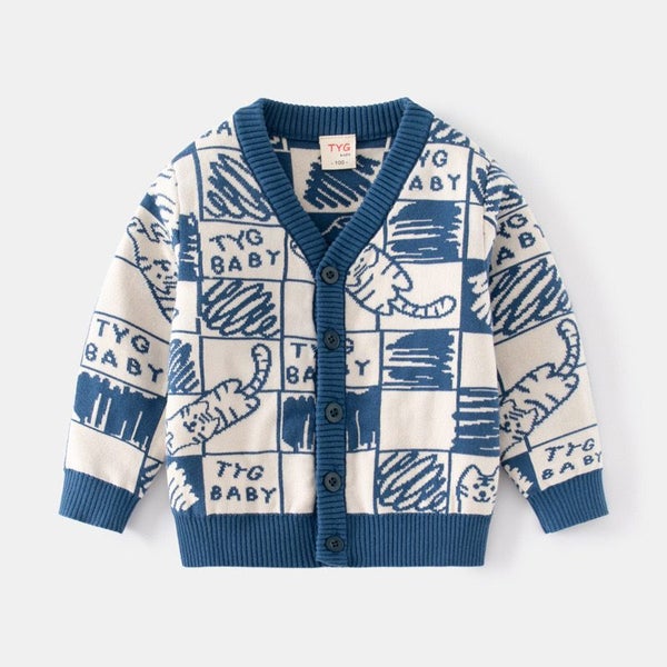 Boys Warm Knit Pullover Sweater Cartoon Tiger And Crocodile Pattern Carousel 1