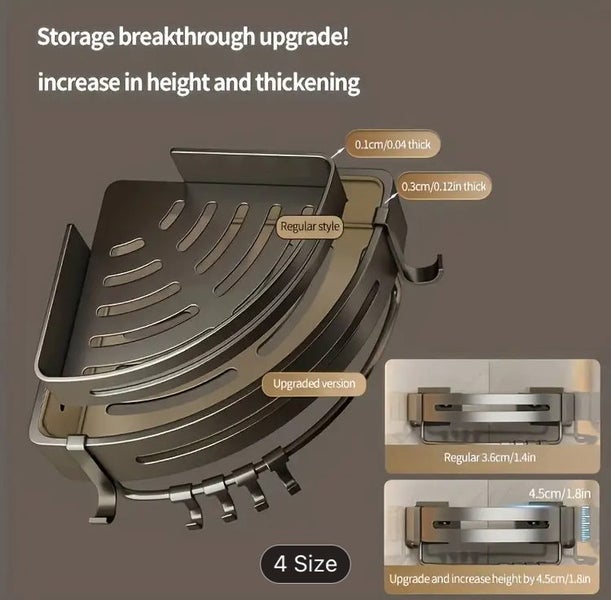 1pc Wall Non-Drill Aluminum Bathroom Storage Rack Wall-Mounted Corner Shelf Carousel 2