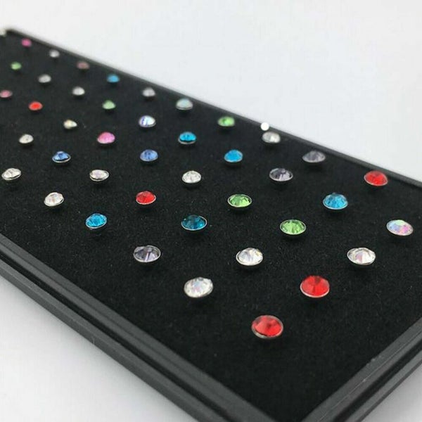 60PCS Stainless Steel Crystal Nose Studs Straight Nose Pin Body Piercing Carousel 2