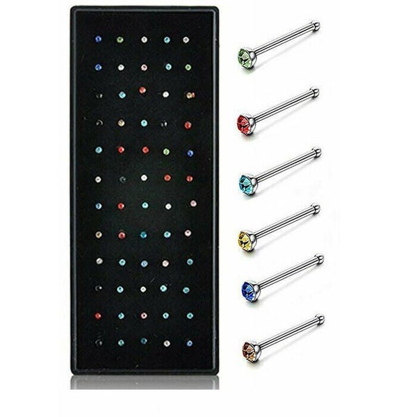 60PCS Stainless Steel Crystal Nose Studs Straight Nose Pin Body Piercing Carousel 5