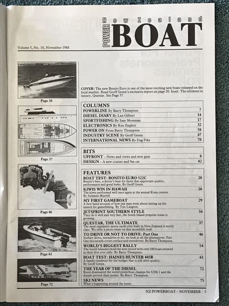 VINTAGE MAGAZINE: Power Boat New Zealand - Vol.5 - No.10 - November 1988 Carousel 3