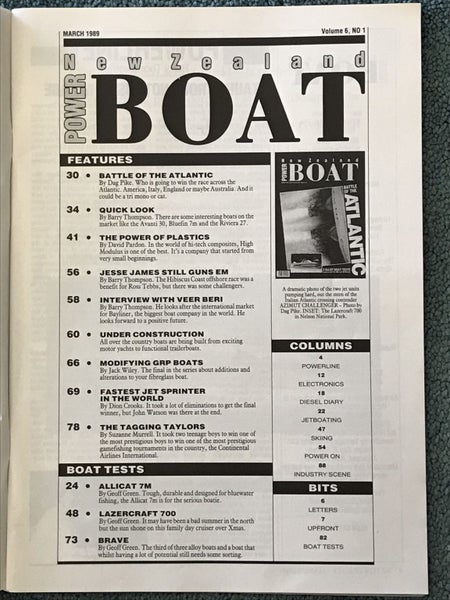 VINTAGE MAGAZINE: Power Boat New Zealand - Vol.6 - No.1 - March 1989 Carousel 3
